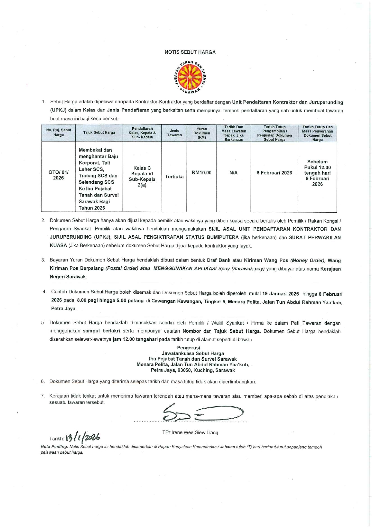 Notis Sebut Harga QTO/01/2026